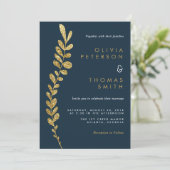 カラー編集可能フェイク金ゴールドリーフ結婚式招待状 招待状 (スタンド正面)