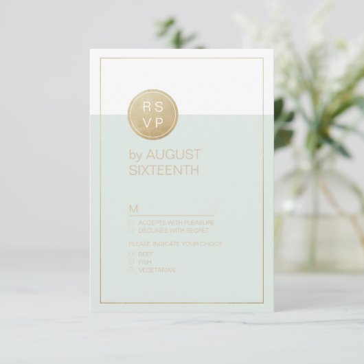 カラー編集可能ミニマルモダンリストウェディングRSVP 出欠カード (スタンド正面)