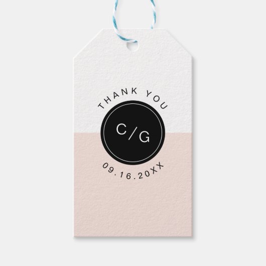 カラー編集可能ミニマルモダンリスト結婚のモノグラム ギフトタグ (正面)