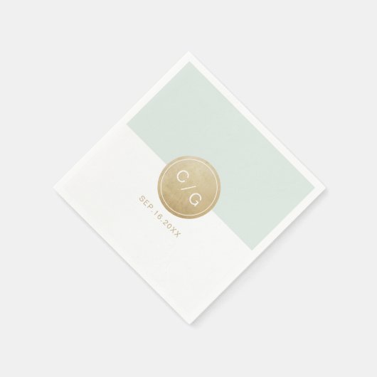 カラー編集可能ミニマルモダンリスト結婚のモノグラム スタンダードカクテルナプキン (角)