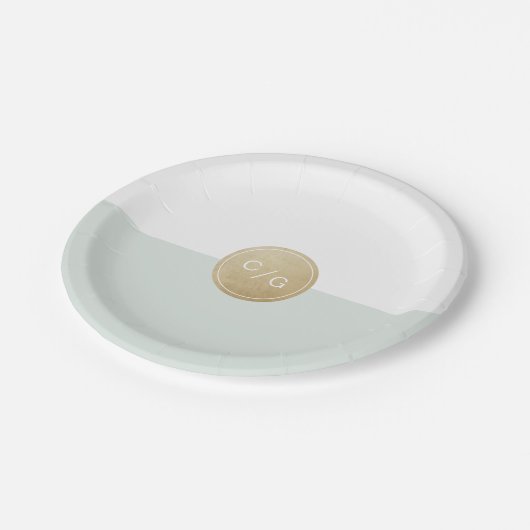 カラー編集可能ミニマルモダンリスト結婚のモノグラム ペーパープレート (アングル)