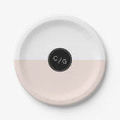 カラー編集可能ミニマルモダンリスト結婚のモノグラム ペーパープレート (正面)