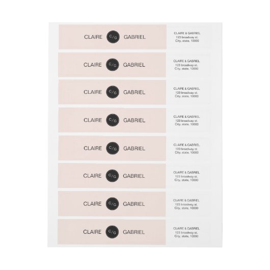 カラー編集可能ミニマルモダンリスト結婚のモノグラム ラップアラウンドラベル (シート)