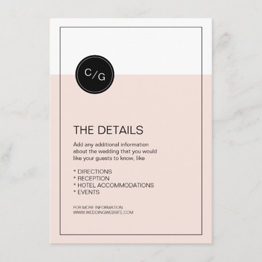 カラー編集可能モダンな結婚詳細カード エンクロージャーカード (正面)