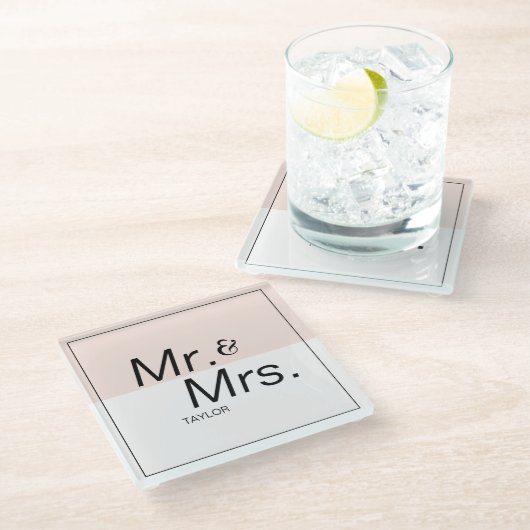 カラー編集可能モダンミニマ結婚リストのmr & mrs ガラスコースター (アングル)