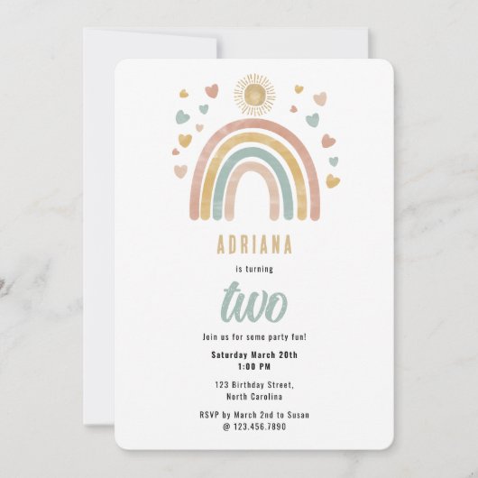 カラー自然ウォーターカラーレインボーサン誕生日 招待状 (正面)