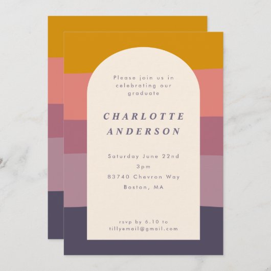 カラー自然ブロックシェイプパープル卒業パーティー 招待状 (正面/裏面)