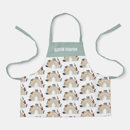 カラー自然レインボージャングル動物パターン エプロン (正面)