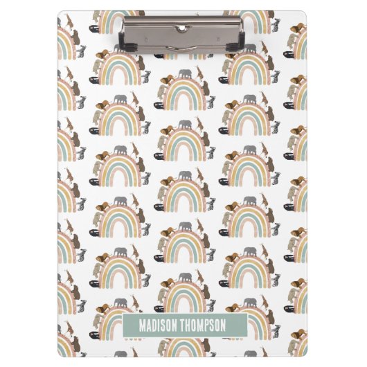カラー自然レインボージャングル動物パターン クリップボード (正面)