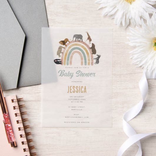 カラー自然レインボージャングル動物ベビーシャワー ベラム紙招待状 (ウェディング)