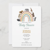 カラー自然レインボージャングル動物ベビーシャワー 招待状 (正面)