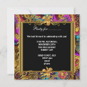 カラー華美ブラック金ゴールドダマスク誕生日パーティー 招待状 (裏面)