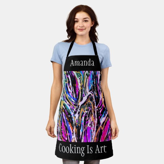 カラー葉油とアクリル抽象芸術アート エプロン (着用した状態)