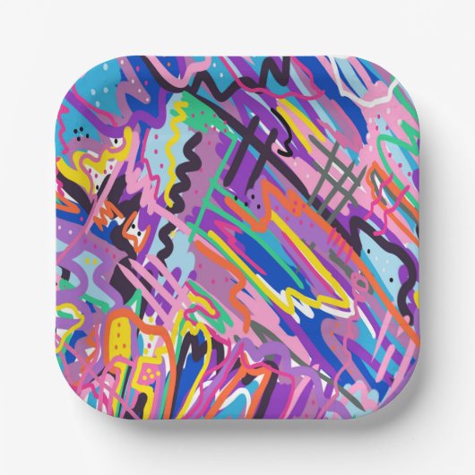 カラー遊抽象芸術プリント ペーパープレート (正面)