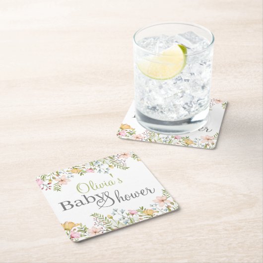 カラー野草フローラ赤ちゃんシャワー スクエアペーパーコースター (インサイチュ)
