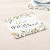 カラー野草フローラ赤ちゃんシャワー スクエアペーパーコースター (アングル)