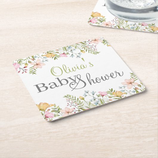 カラー野草フローラ赤ちゃんシャワー スクエアペーパーコースター (アングル)