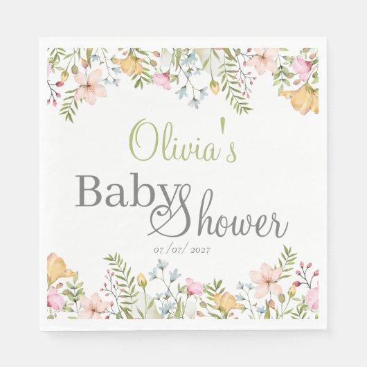 カラー野草フローラ赤ちゃんシャワー スタンダードランチョンナプキン (正面)