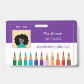 カラー鉛筆アート先生紫の横バッジ バッジ (Front)