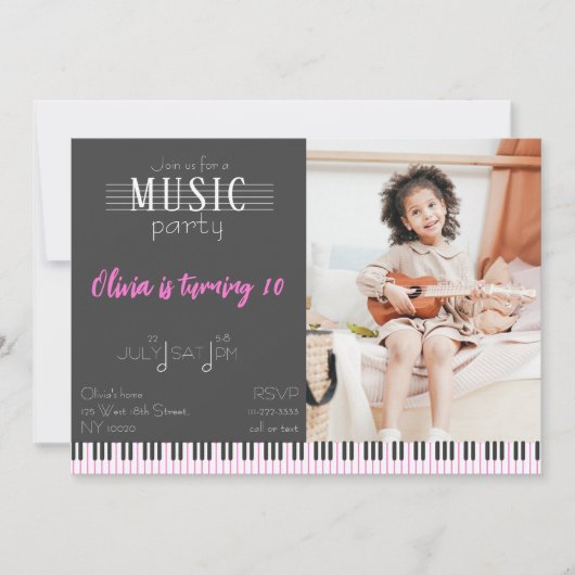 カラー音楽パーティー誕生日 招待状 (正面)