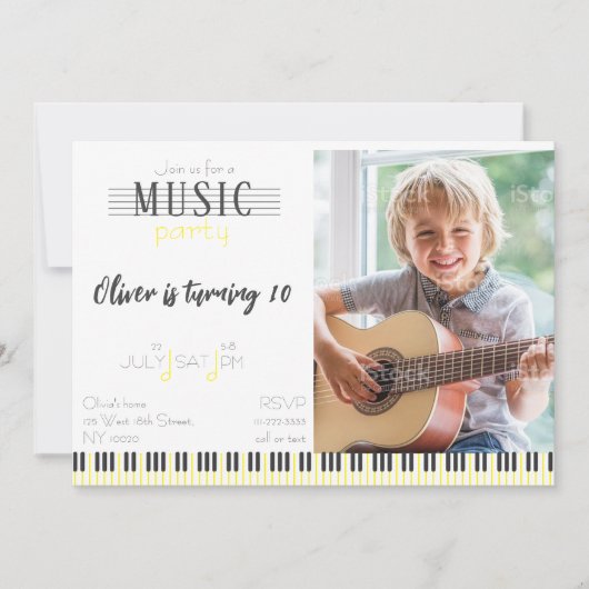 カラー音楽パーティー誕生日 招待状 (正面)