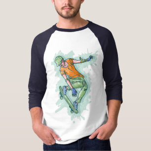 カラー飛んでいるスケーター、おもしろいイラストレーション Tシャツ