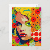 カラー鮮やかアポップ・アートのート女性ポートレートレトロ ポストカード (正面/裏面)