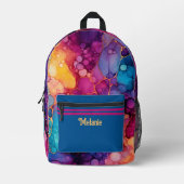 カラー鮮やかアルコールおよびインク(ばちゃばちゃ)跳ねるモノグラムの プリントバックパック (正面)