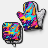カラー鮮やかカオスアート 鍋つかみ&鍋敷きセット (正面/裏面)