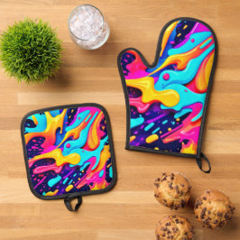 カラー鮮やかカオスアート 鍋つかみ&鍋敷きセット