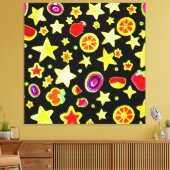 カラー鮮やか爆発フルーツスターパターン キャンバスプリント (インサイチュ (リビング))