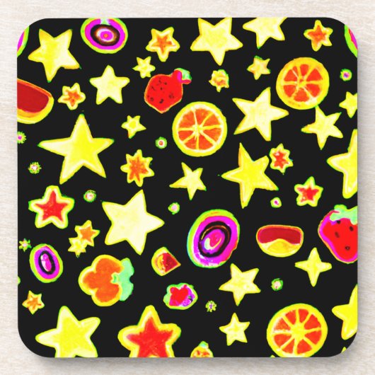 カラー鮮やか爆発フルーツスターパターン コースター (正面)