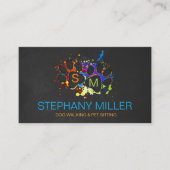 カラー(ばちゃばちゃ)跳ねるポーズモノグラム – ドッグウォーカー/シッター 名刺 (正面)