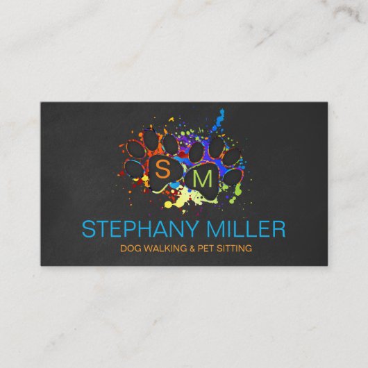 カラー(ばちゃばちゃ)跳ねるポーズモノグラム – ドッグウォーカー/シッター 名刺 (正面)