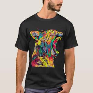 カラー・グラフィックをとどろくボブキャットのオオヤマネコの頭部のプ Tシャツ