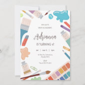 カラー ペイント アート パーティー 誕生日 招待状 (正面)