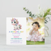 カラーUnicorn誕生日招待状と写真 招待状 (スタンド正面)