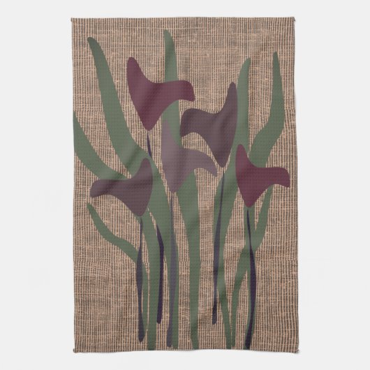 カラ素朴リリー植物フローラテクスチャ キッチンタオル (縦)
