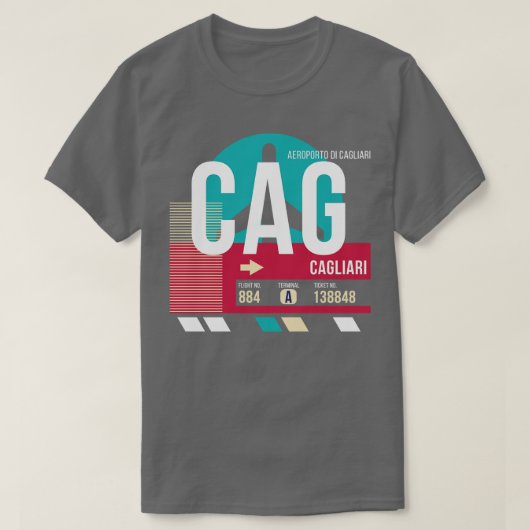 カリアリイタリアCAG空港コード手荷物ラベル Tシャツ (デザイン正面)
