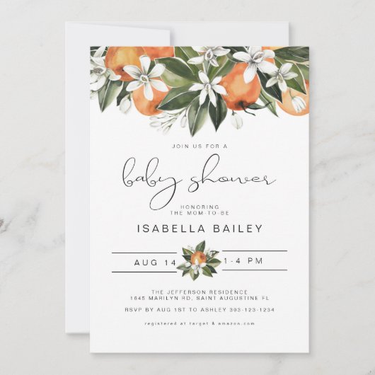 カリオペリトルかわいこちゃんオレンジ赤ちゃんシャワー 招待状 (正面)