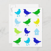 カリクリア・ザリスによる色とりどりの鳥の絵画 ポストカード (正面/裏面)