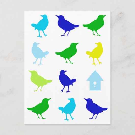 カリクリア・ザリスによる色とりどりの鳥の絵画 ポストカード (正面)