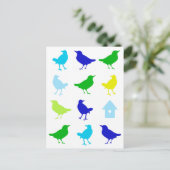 カリクリア・ザリスによる色とりどりの鳥の絵画 ポストカード (スタンド正面)