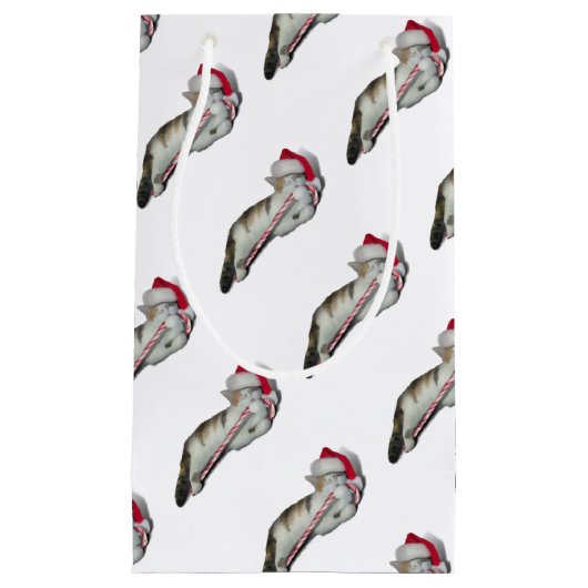 カリクリスマスキャンディーケーン子猫 スモールペーパーバッグ (正面)