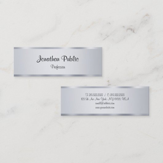 カリグラフのスクリプトシルバーエレガントテンプレート スキニー名刺 (正面/裏面)