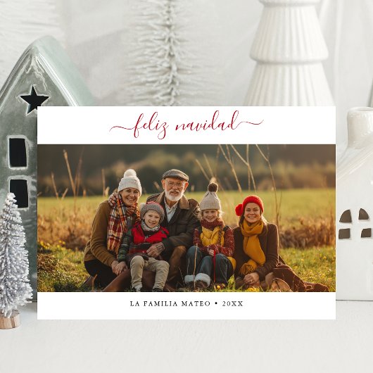 カリグラフィアレッド・フェリズ・ナビダードクリスマスフォト シーズンカード