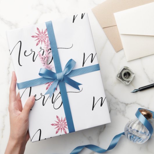 カリグラフィピンクグリッターの雪だるま ラッピングペーパー (ギフト)