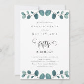 カリグラフィユーカリプタスガーデンパーティー誕生日 招待状 (正面)