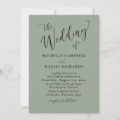 カリグラフィーの結婚式 Sage Green ウェディング シック 招待状 (正面)