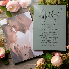 カリグラフィーの結婚式 Sage Green ウェディング シック 招待状